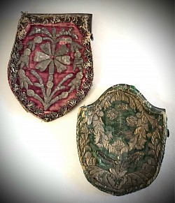 Metal embroidered on Velvet  Shield Shaped 18th century Purse