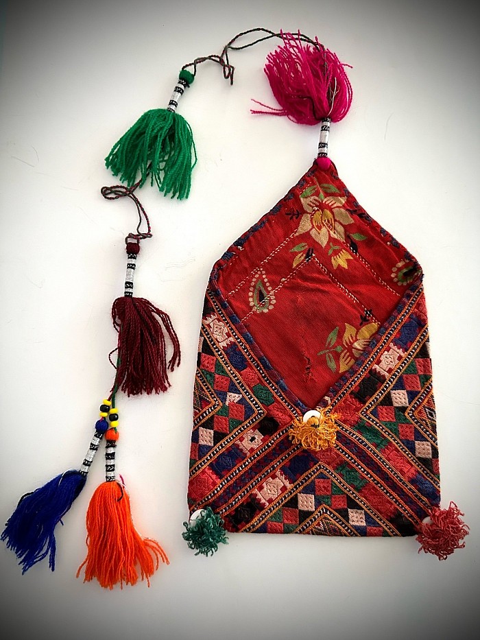 Afghanistan Dowry purse 20th century interior view with Russian cotton interior