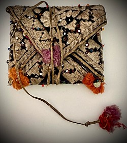 Tribal Dowry Purse, Metal thread embellished, Russian cotton lined 20th century