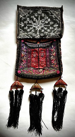 Intetior embroidered detail of Chinese ethnic bag 20th century