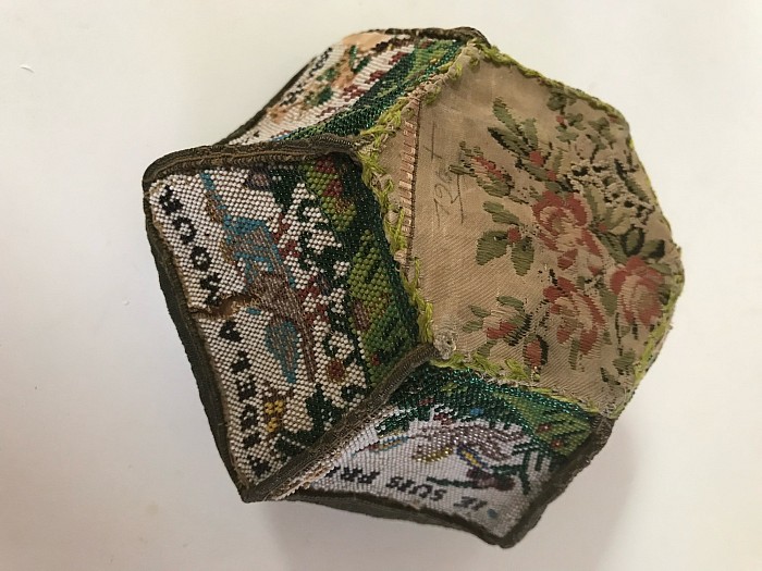 Base of a Georgian Era Sable’ (very tiny) beaded purse (it would have had a silk draw string top)