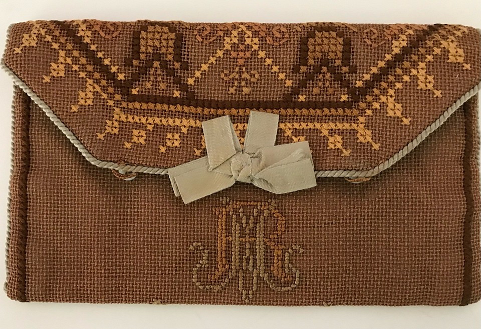 Victorian embroidered Pocketbook on screen