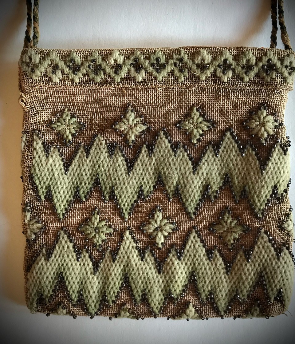 Victorian small purse embroidered on net