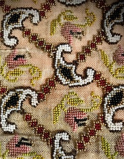 netted, embroidered, beaded purse close up